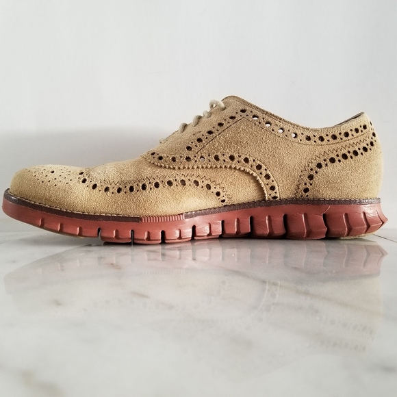 COLE HAAN ZEROGRAND Wing-Tip Oxford Beige Red Mens - Picture 4 of 8